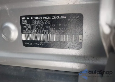 2019 Mitsubishi Eclipse Cross Sp z USA, uszkodzony, nr VIN JA4AT4AA0KZ030487